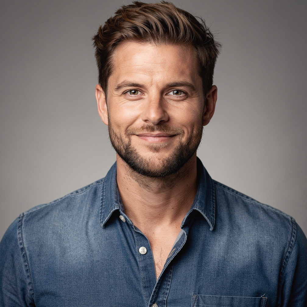 Studio portrait of a Scandinavian man photographer with a beard